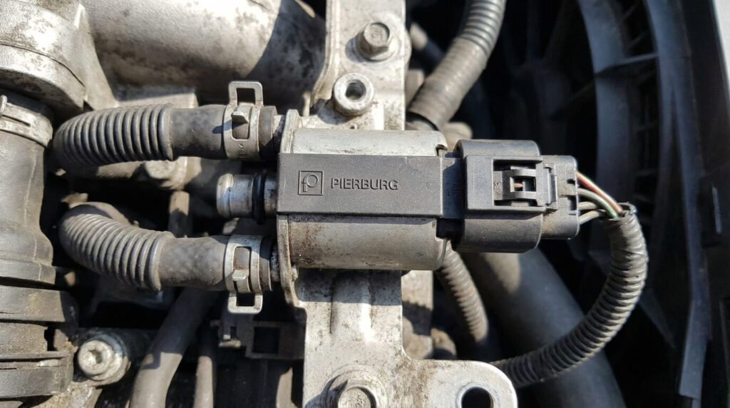 Électrovanne de régulation de turbo (marque Pierburg) pour 1.6 HDi, avec ses deux connecteurs de durites de dépression et sa prise électrique