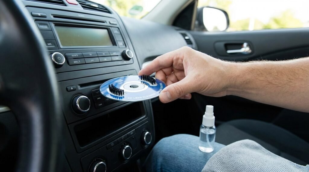 Technique de nettoyage de la lentille laser d'un lecteur CD d'autoradio à l'aide d'un disque de nettoyage spécifique