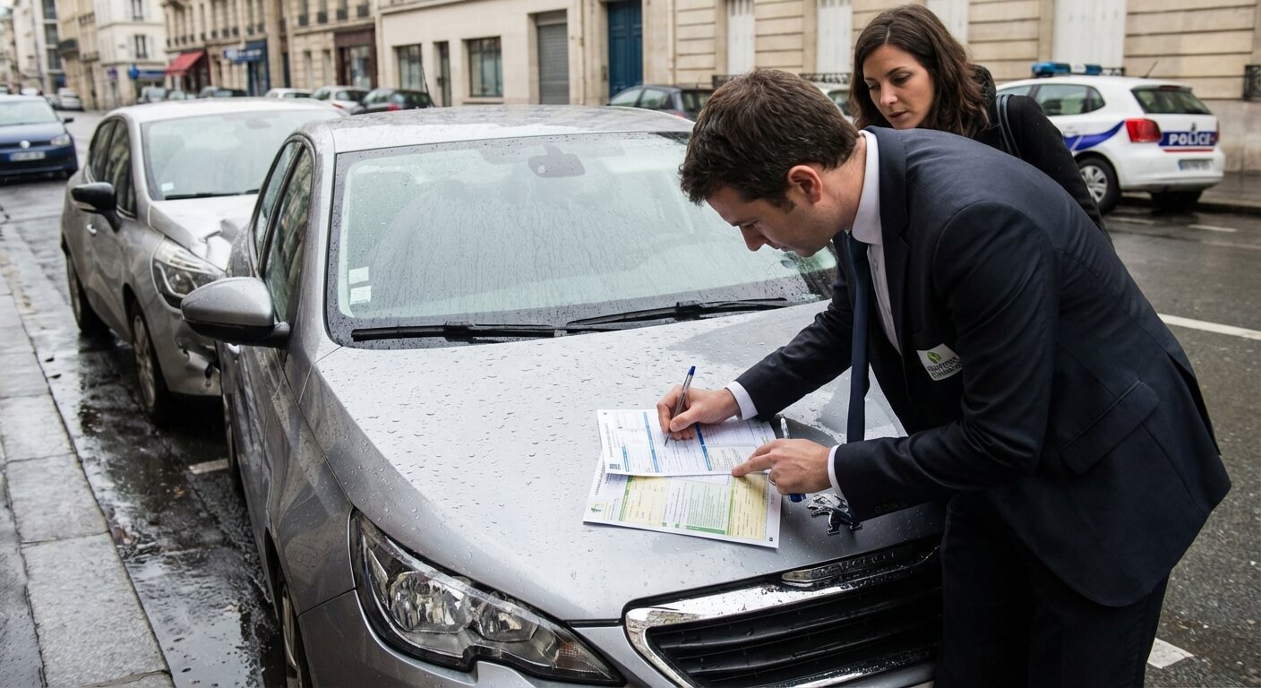 Salarié remplissant un constat amiable suite à un accrochage avec son véhicule de fonction