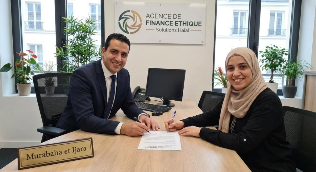 Signature d'un contrat de vente à tempérament sans intérêts usuraires dans une agence spécialisée