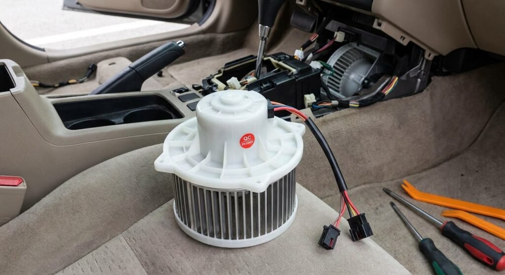 Moteur électrique de soufflerie (pulseur d'air) neuf prêt à être installé dans la console centrale