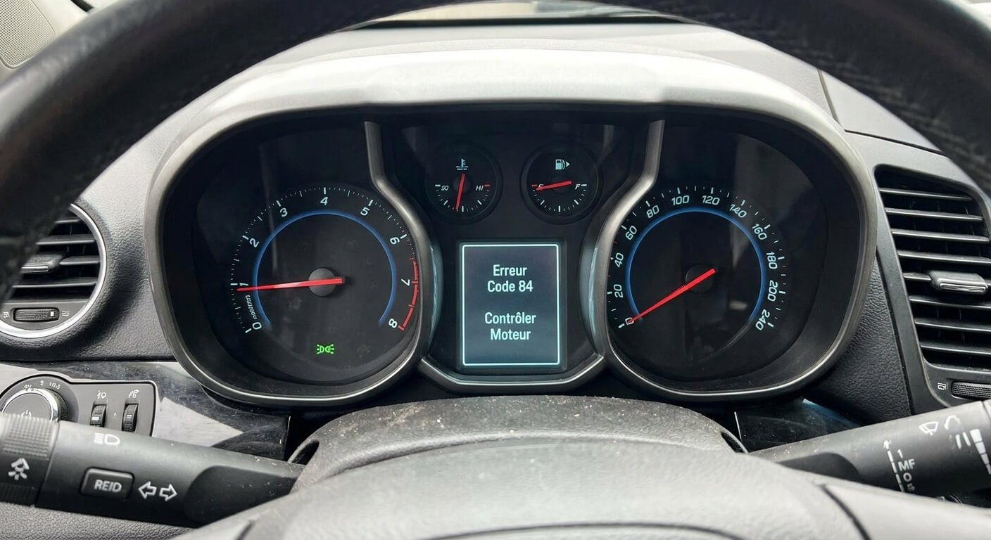 Affichage du message d'erreur code 84 sur l'écran central du compteur d'un Chevrolet Orlando