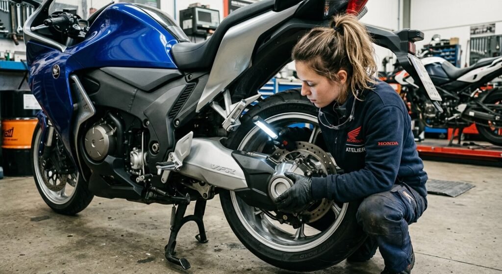 Inspection du monobras et de la transmission par cardan sur une Honda VFR 1200