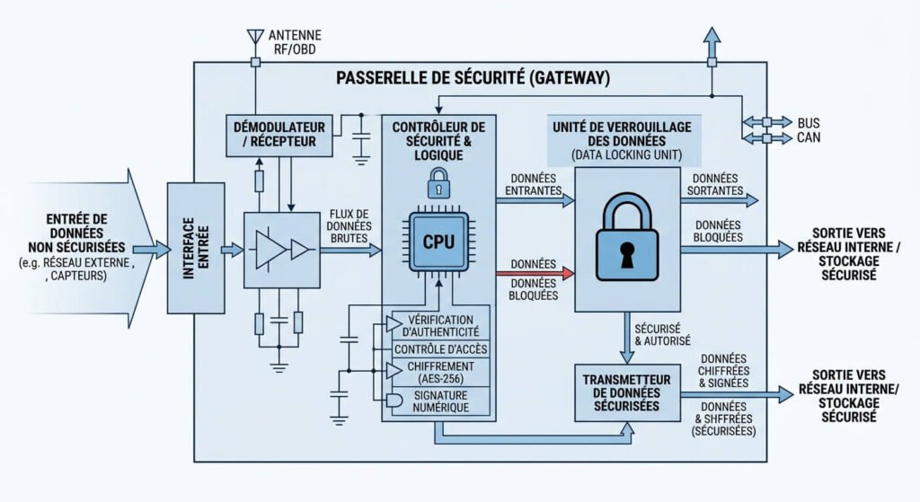 Pourquoi l'opacite du systeme obd inquiète-t-elle les réparateurs ? 3 Schéma électronique représentant le verrouillage des données par une passerelle de sécurité (Gateway).