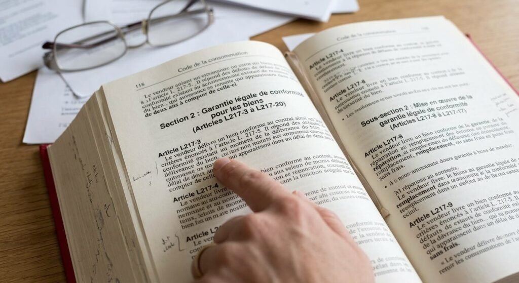 Que dit le texte de loi sur la garantie 3 mois d'un véhicule d'occasion chez un professionnel ? 3 Gros plan sur les articles du Code de la consommation relatifs à la garantie légale de conformité.