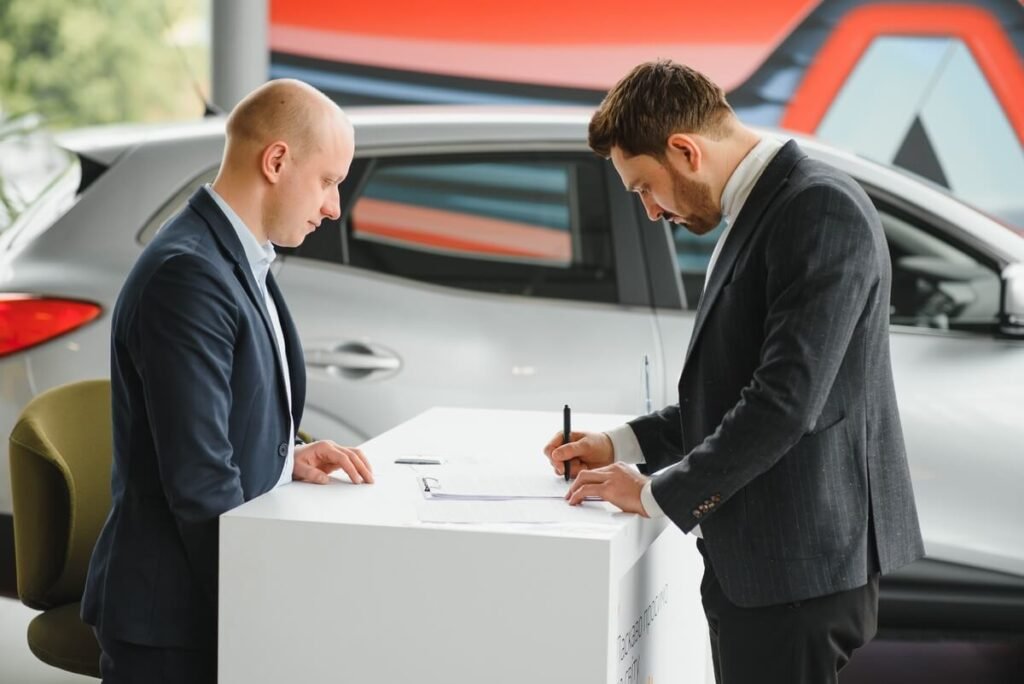Que dit le texte de loi sur la garantie 3 mois d'un véhicule d'occasion chez un professionnel ? 2 Signature d'un contrat de vente entre un professionnel de l'automobile et un particulier.