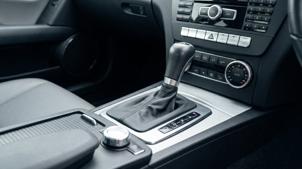 Que vaut réellement la Mercedes C 200 CDI en fiabilité moteur ? 3 Levier de vitesse et console centrale d'une Classe C réputée pour sa robustesse.