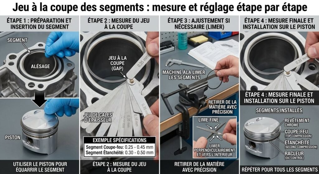 Jeu à la coupe des segments de piston : comment le mesurer et le régler ? 3 Jeu à la coupe des segments mesure et réglage étape par étape