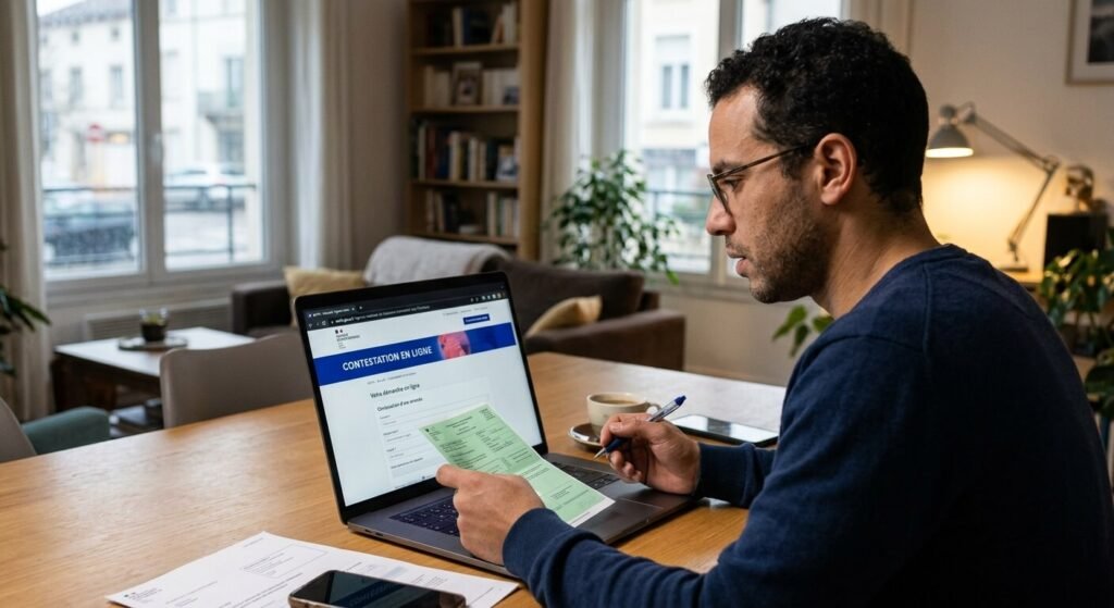 Comment contester une amende pour téléphone au volant sans arrestation ? 3 Un conducteur effectuant les démarches de contestation d'un PV en ligne sur le site officiel de l'Antai.