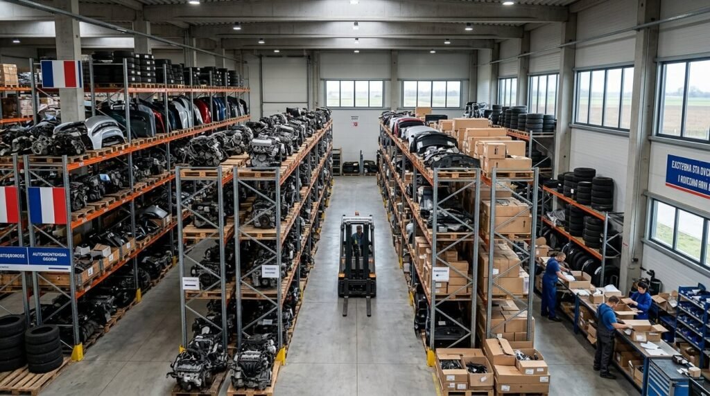 Qui fabrique la marque NTY ? L'origine, la fiabilité et la qualité de ces pièces auto 3 Un grand entrepôt de stockage de composants automobiles en Europe de l'Est.