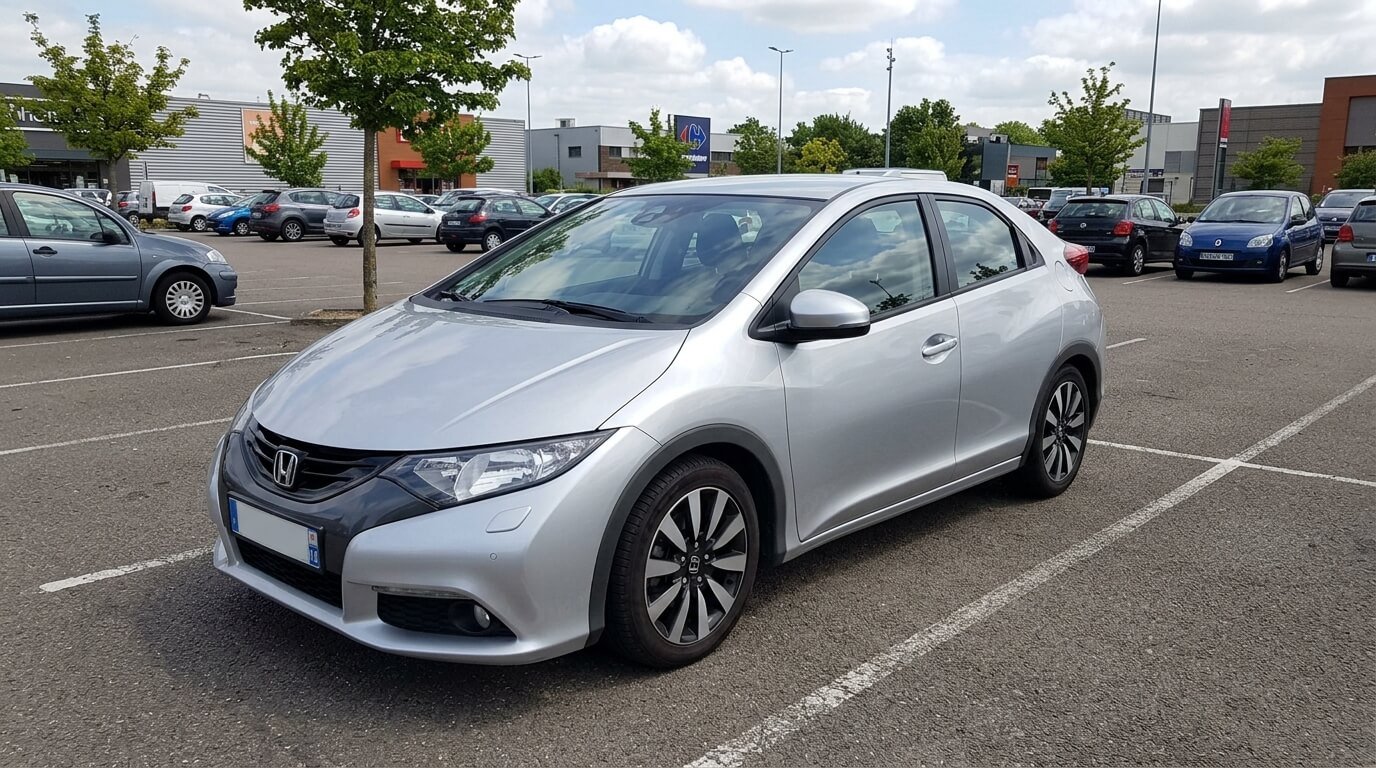 Une Honda Civic compacte équipée du moteur diesel 1.6 i-DTEC garée en extérieur.