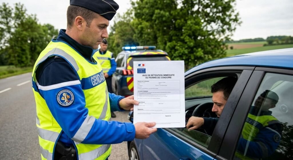 Avis de rétention immédiate du permis de conduire délivré par les forces de l'ordre.