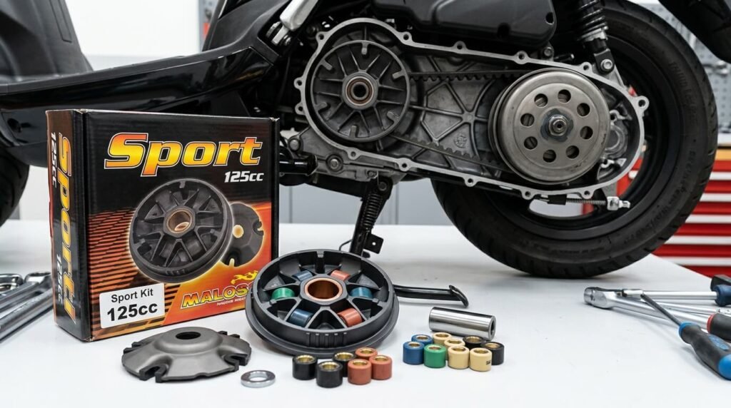 Débridage du Honda Forza 125 : possibilités, vérités et risques 3 Vue d'un variateur Sport et d'une transmission de scooter 125.