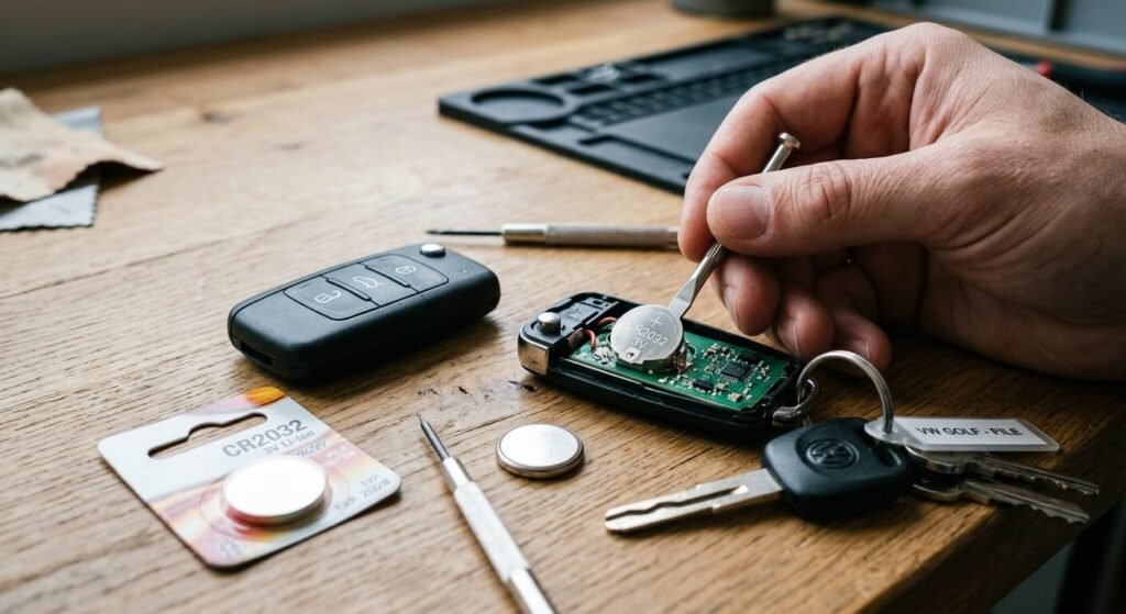 Clé de voiture qui ne fonctionne plus après changement de pile : solutions 2 Ouverture d'une télécommande de clé de voiture avec changement de pile bouton CR2032.