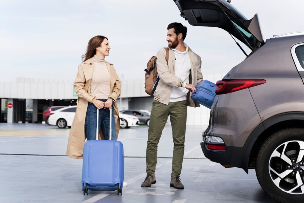 Les astuces pour louer une voiture à l'aéroport de Florence 3 Voiture de location quittant l'aéroport de Florence pour explorer les routes de Toscane.