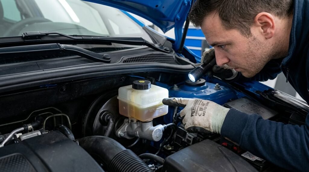 Vérification du niveau de liquide de frein dans le bocal du maître-cylindre d'une Clio 4.
