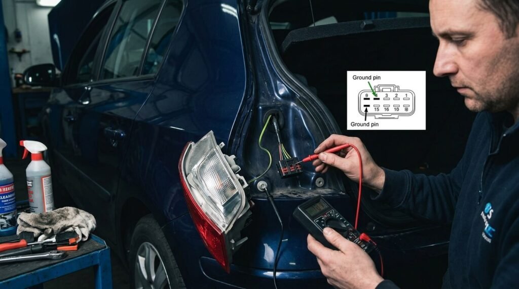 Faux contact de clignotant sur Clio 3 : causes et réparations 4 Contrôle des connecteurs de masse défectueux sur le feu arrière d'un véhicule.