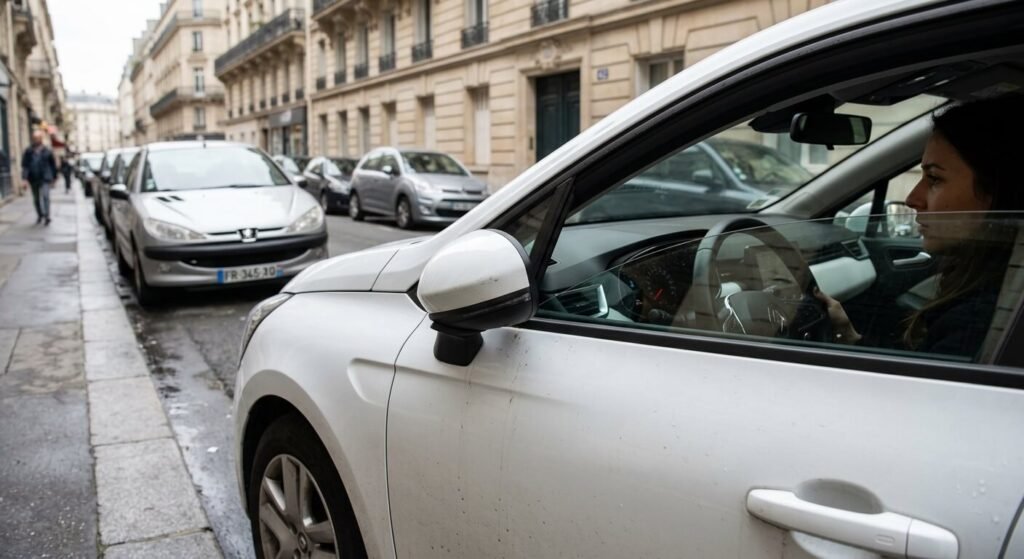 Rétroviseur extérieur électrique d'une voiture resté coincé en position fermée.