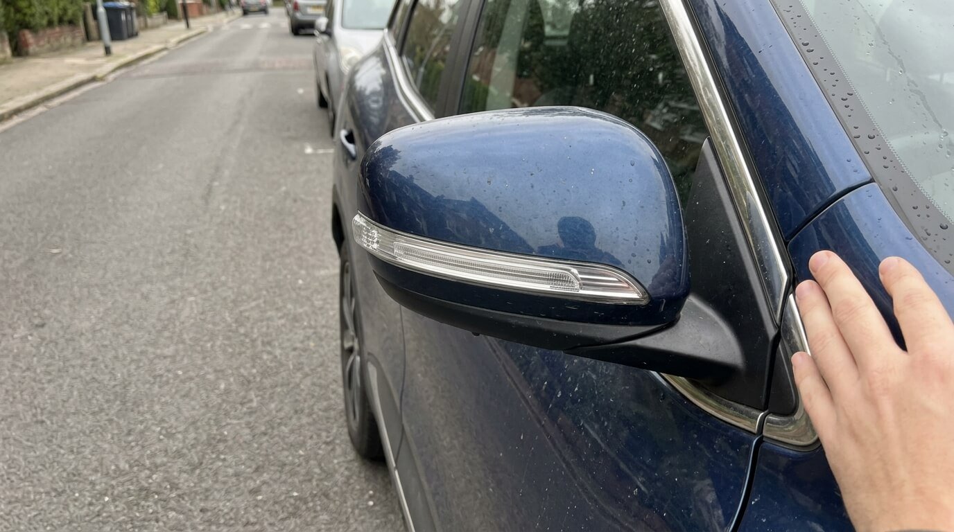 Rétroviseur extérieur de Renault Kadjar bloqué en position semi-ouverte.