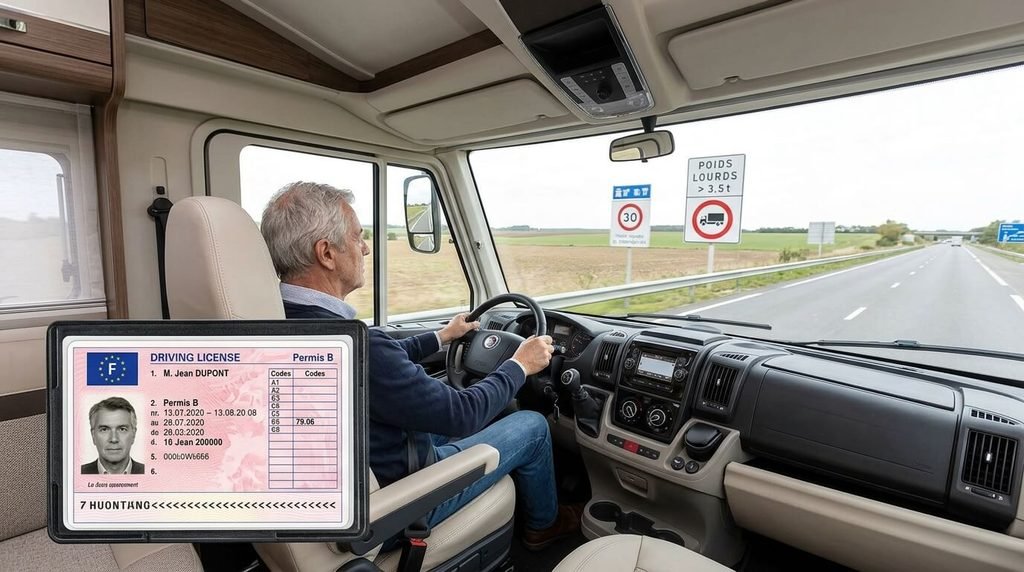 Permis de conduire code 79.06 : ce que signifie cette mention 4 Camping-car grand volume de plus de 3,5 tonnes conduit avec la dérogation du code 79.06.