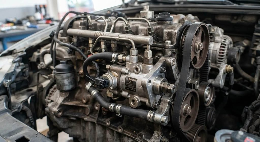 Moteur 2.0 HDi DW10TD : fiche technique, fiabilité et entretien 4 Pompe haute pression diesel Bosch CP1 équipant le circuit de rampe commune du bloc DW10TD.