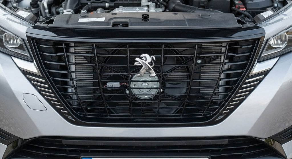 Code défaut P0494 Peugeot 308 : signification et solutions 3 Motoventilateur de refroidissement moteur situé derrière la calandre d'une Peugeot 308.