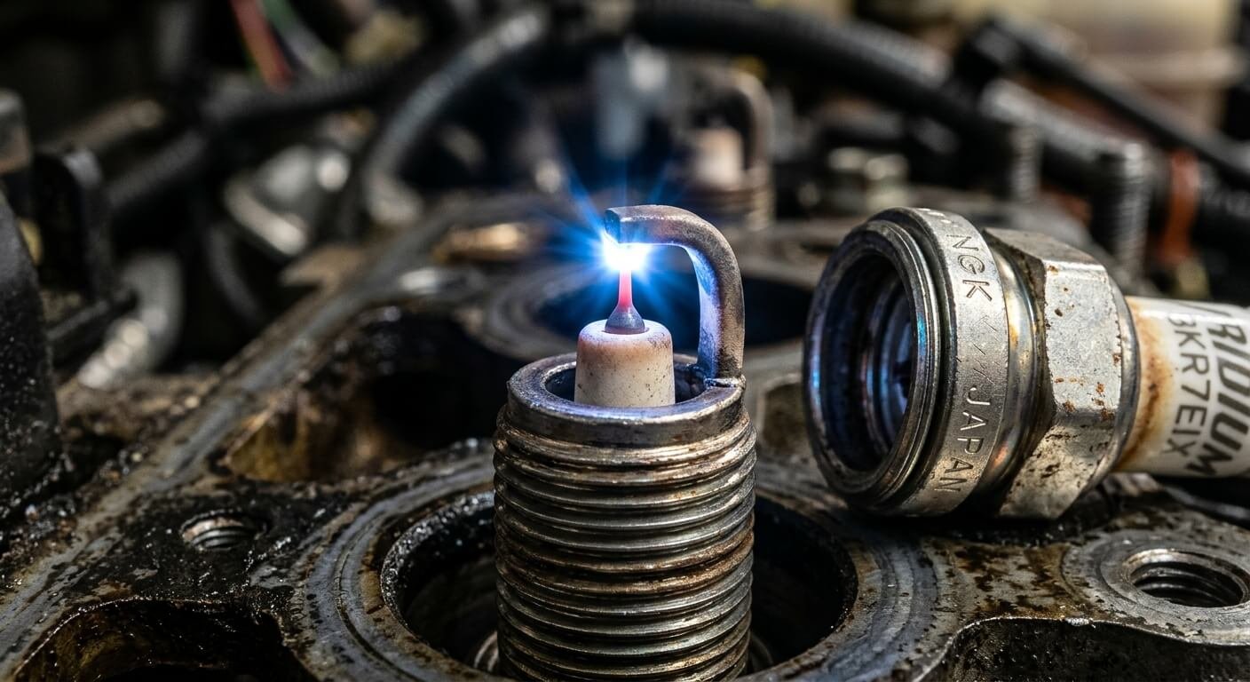 Électrode centrale ultra-fine d'une bougie d'allumage à l'iridium haute performance.